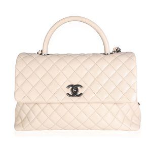 Chanel Light Beige Quilted Caviar Large Coco Top Handle Flap Bag